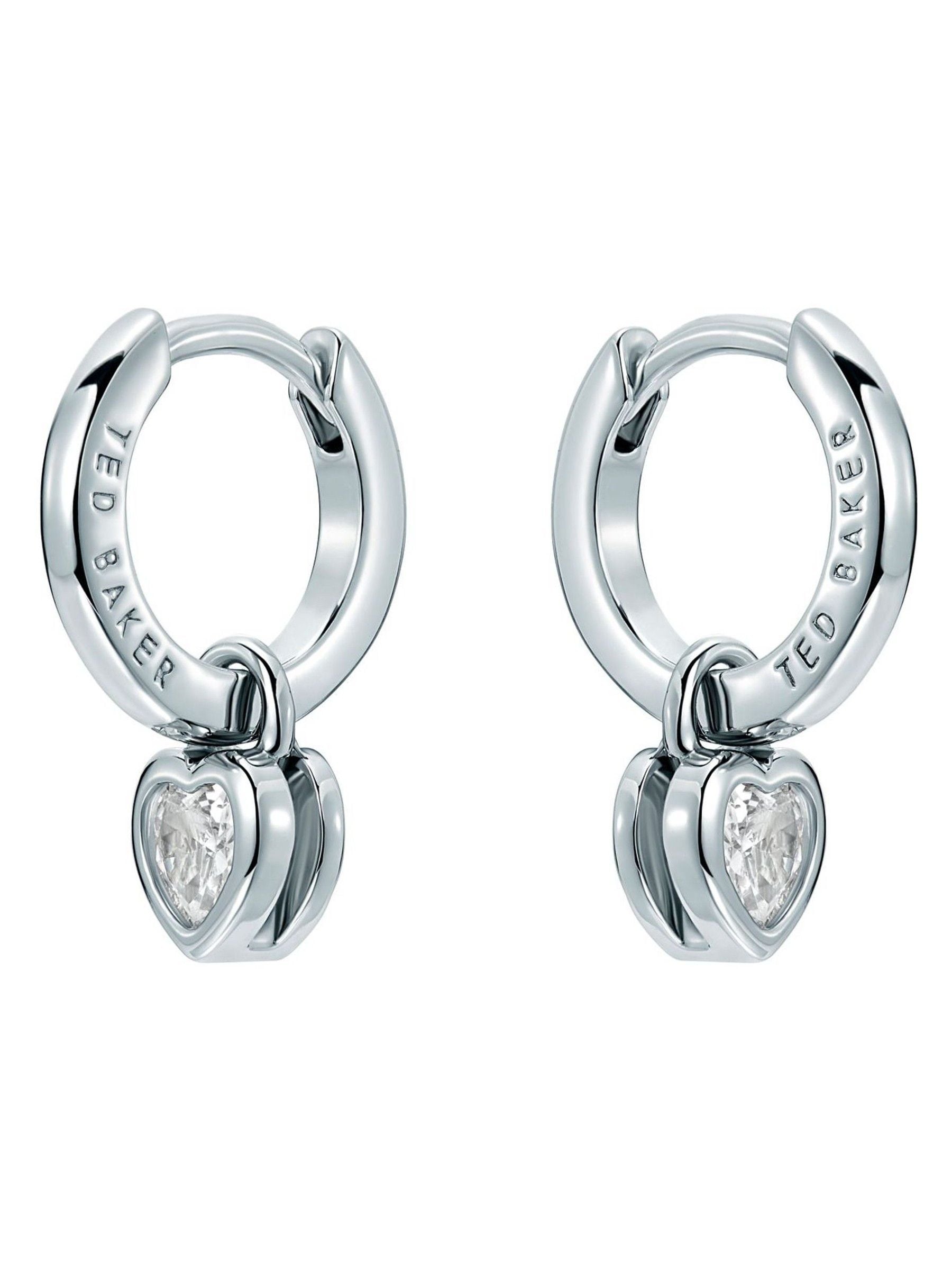 Ted Baker silver tone clear crystal mini heart huggie earrings (British brand)