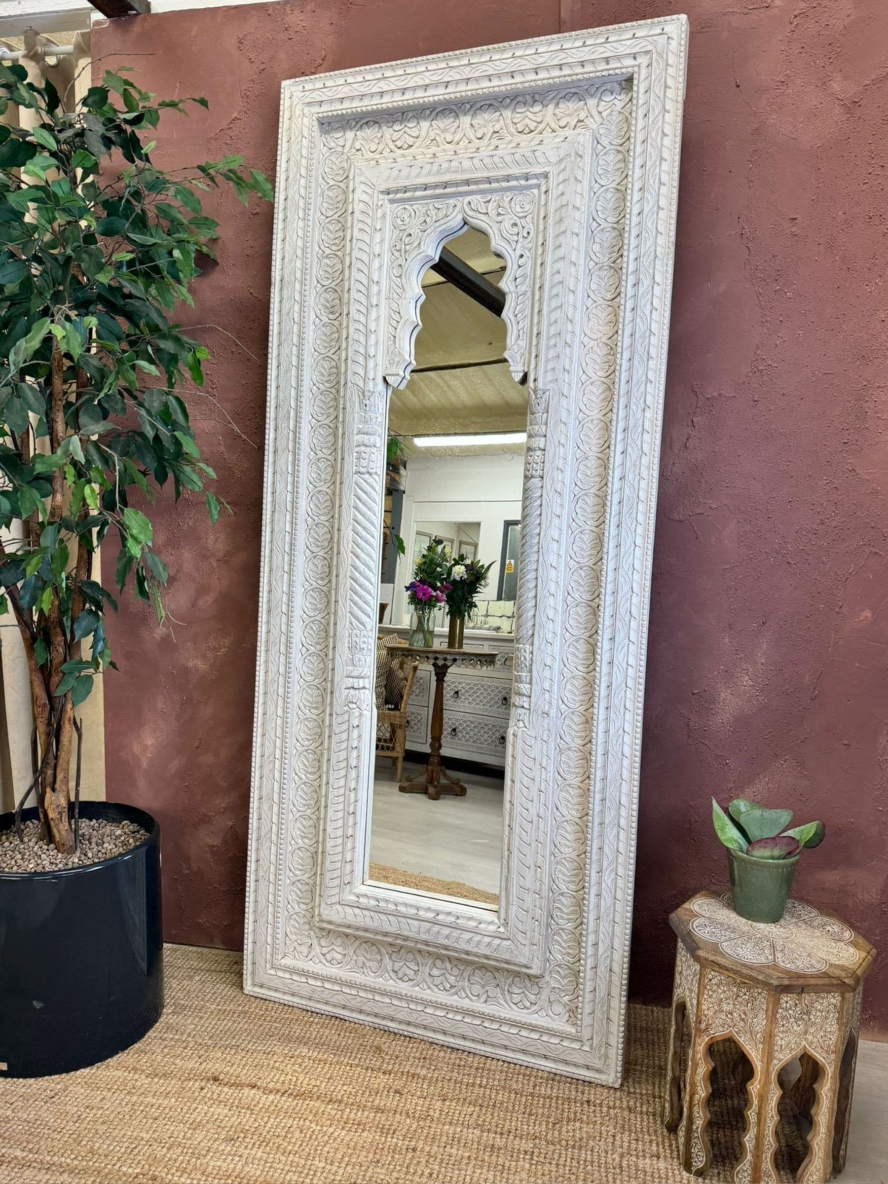 Kirei Home tall whitewashed floor mirror 225cm - British product