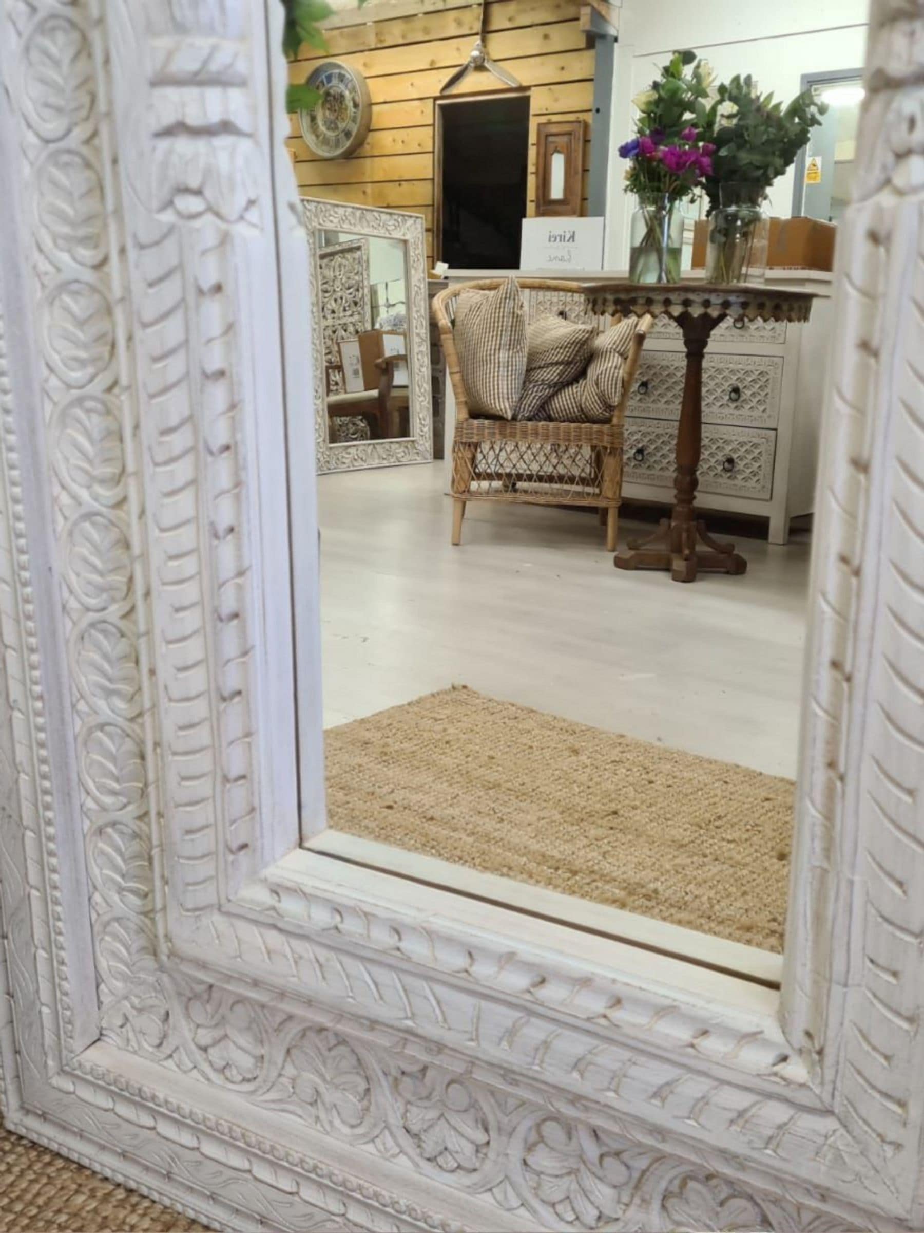 Kirei Home tall whitewashed floor mirror 225cm - British product