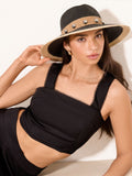 Lipsy Black Straw Look Studded Fedora