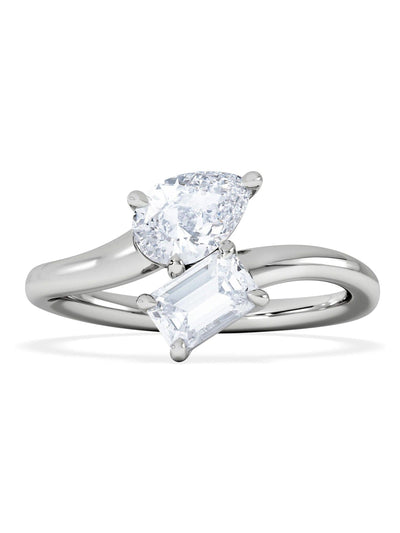 The Diamond Store Toi et Moi 1,00 Karat Smaragd-Tropfen geschliffener Lab-Diamant Verlobungsring 9 Karat Weißgold