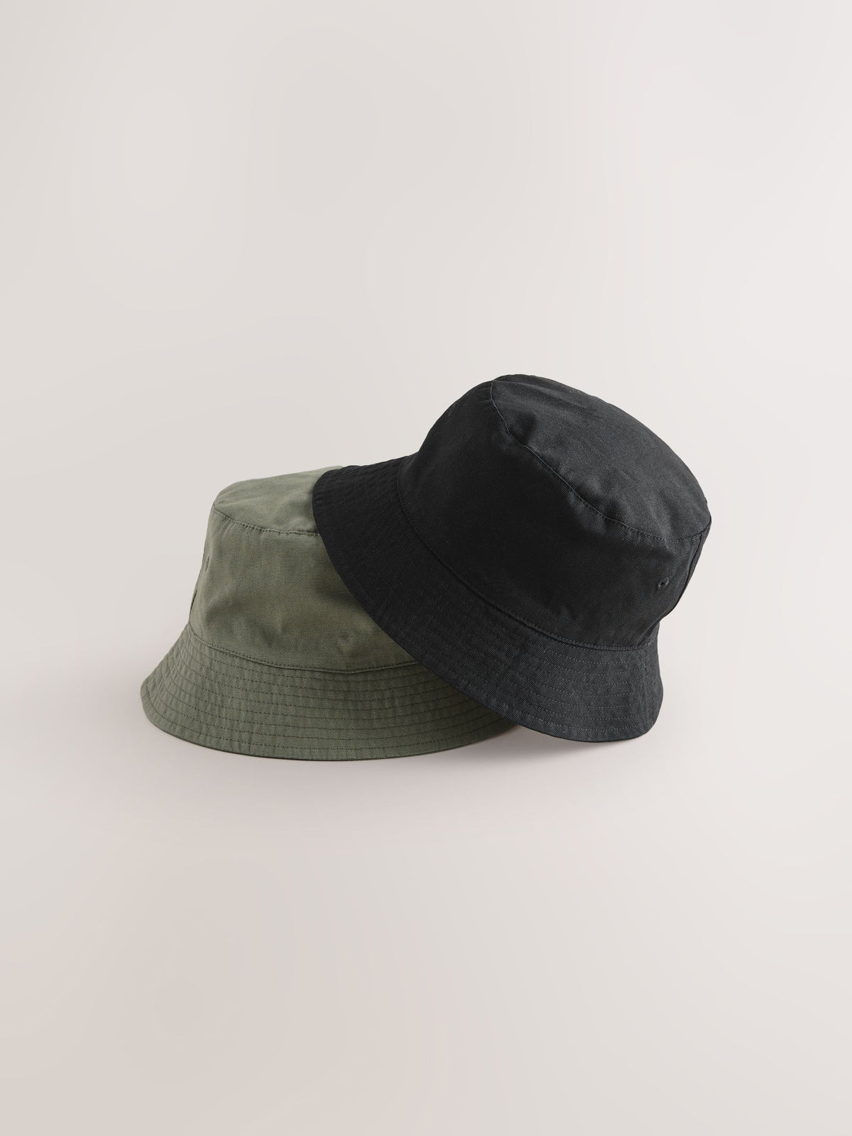 Children's bucket hats 2 pack in black and khaki green (British brand)