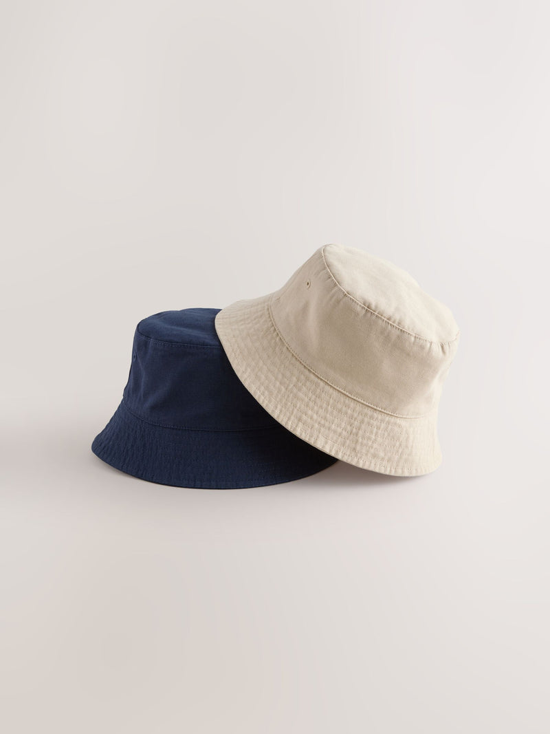 Navy Blue/Stone Plain Bucket Hats 2 Pack (3mths-16yrs)