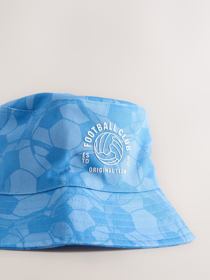 Blue football-print bucket hat for kids 3-13, UK version