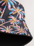 Black reversible bucket hat with palm tree print, British brand