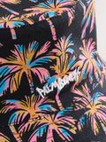Black reversible bucket hat with palm tree print, British brand