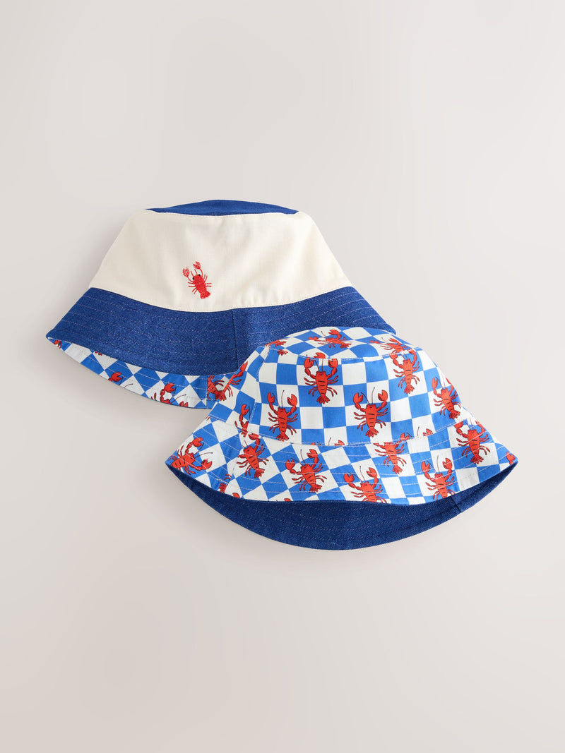 Reversible bucket hat with lobster prints for children, soft cotton - British brand