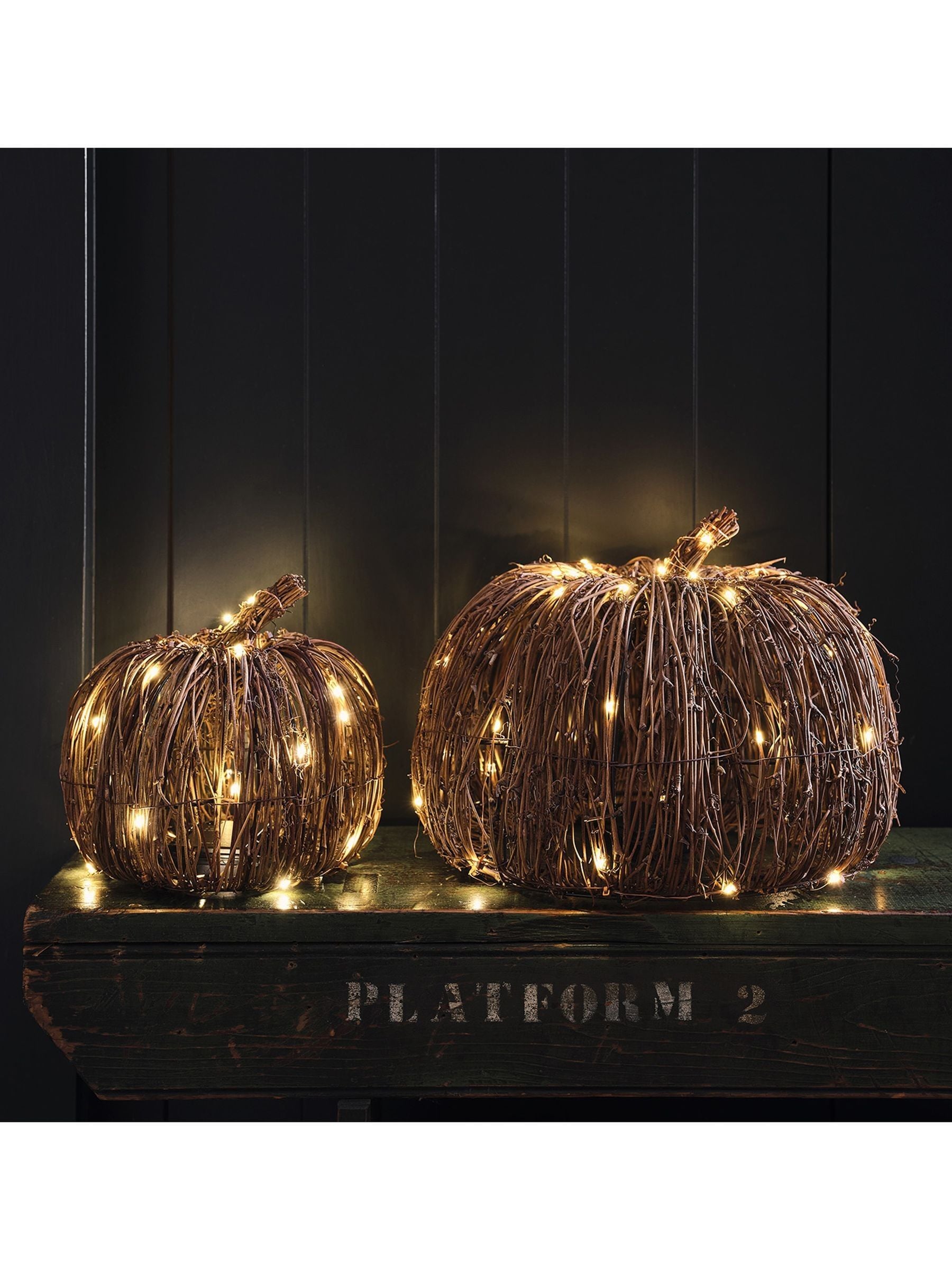 Lights4fun brown rattan light up pumpkins set of 2, UK version
