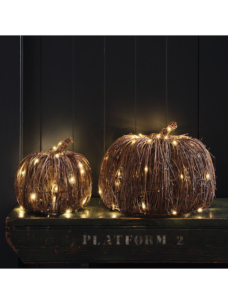 Lights4fun brown rattan light up pumpkins set of 2, UK version