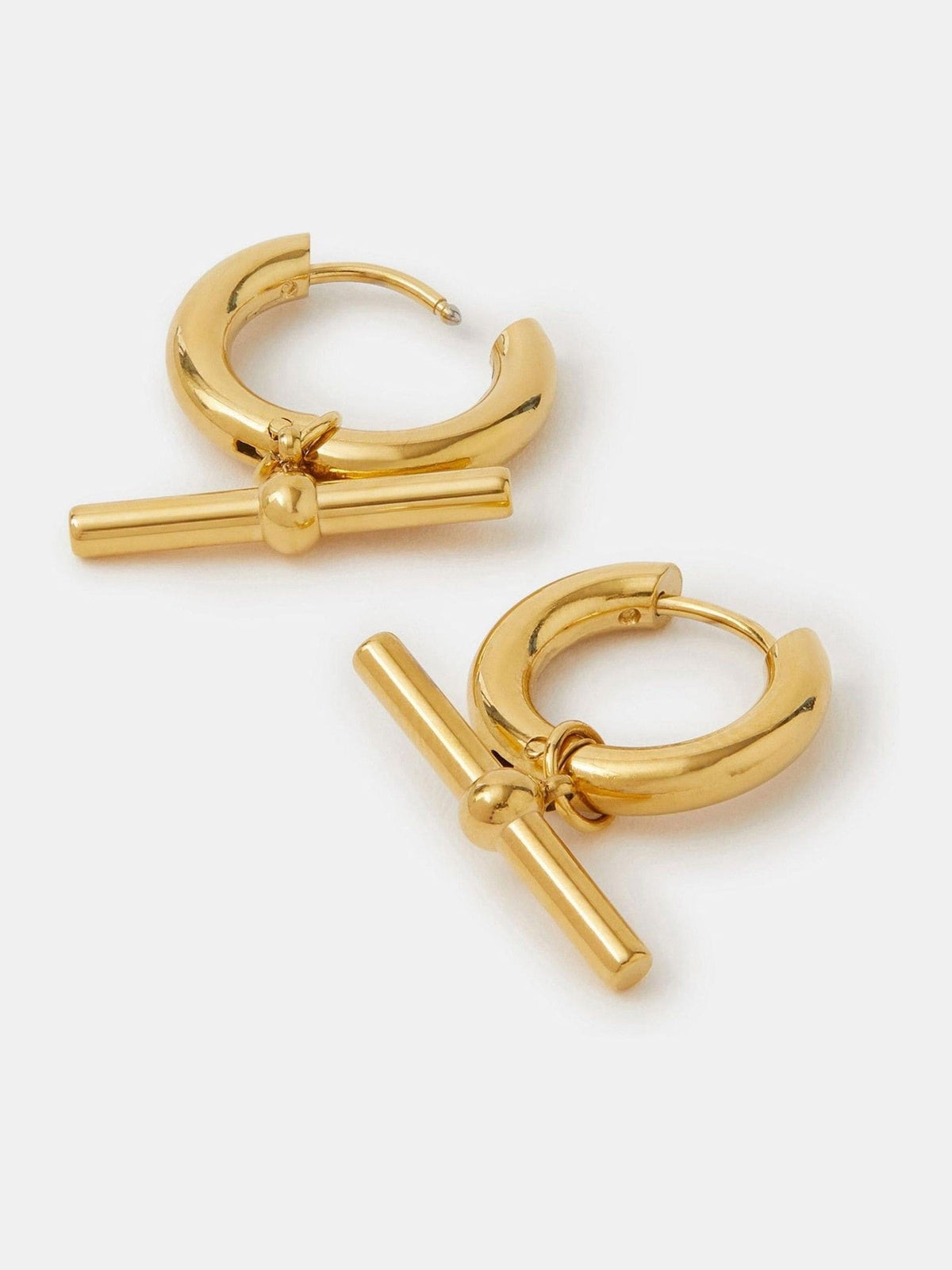 Gold Tone Stainless Steel T-Bar Hoop Earrings