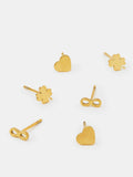 Gold Tone Stainless Steel Charm Stud Earrings 3 Pack