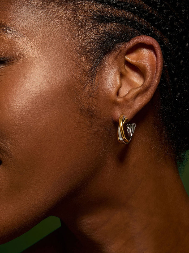 Accessorize Gold Tone Stainless Steel Mixed Metal Twist Hoop Earrings