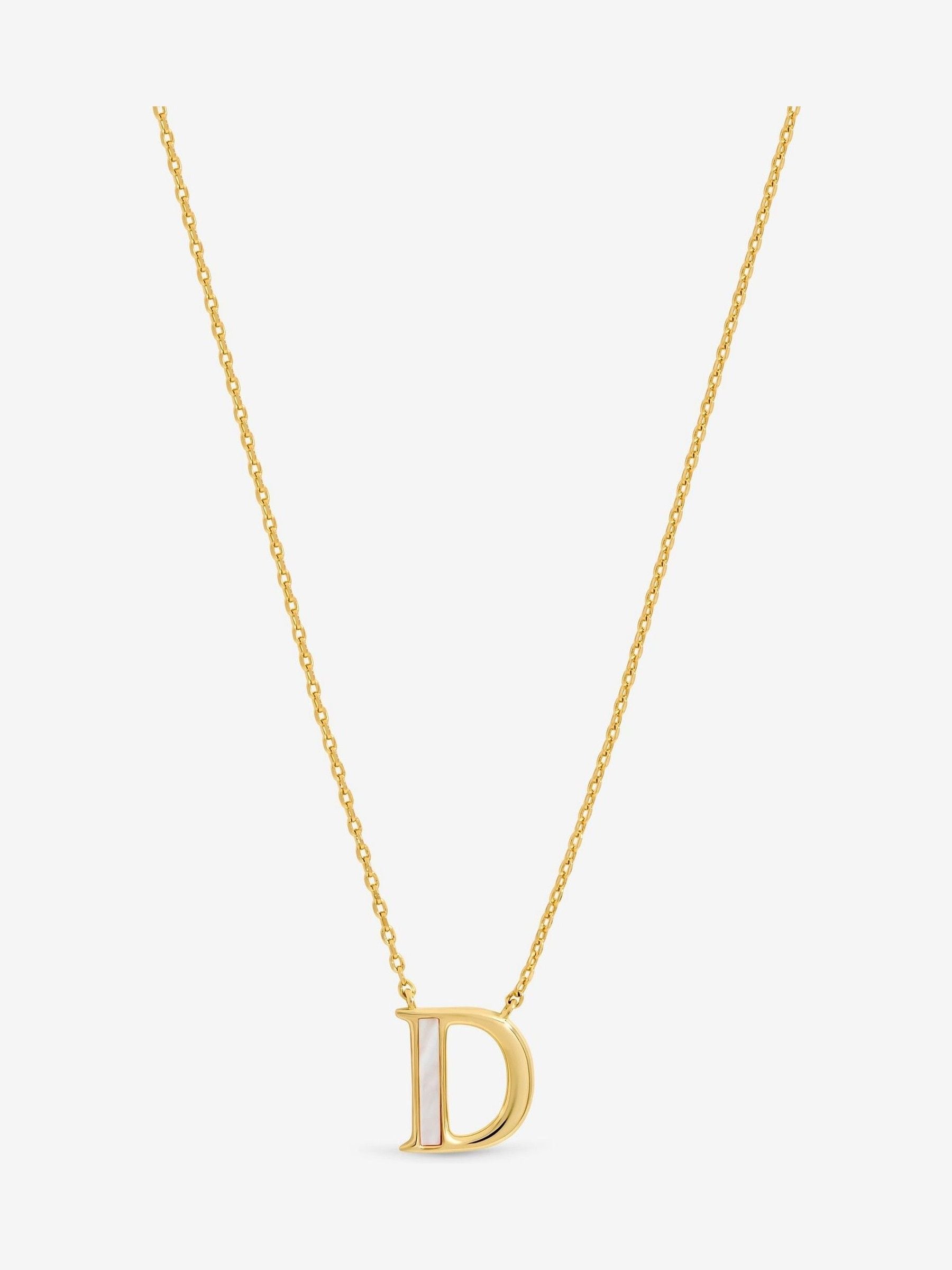Inicio gold plated mother of pearl initial D pendant necklace, UK version