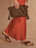 Friends Like These medium chocolate brown faux suede tassel clutch bag (British brand)