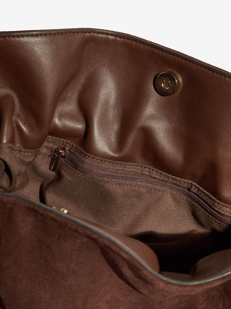 Friends Like These medium chocolate brown faux suede tassel clutch bag (British brand)