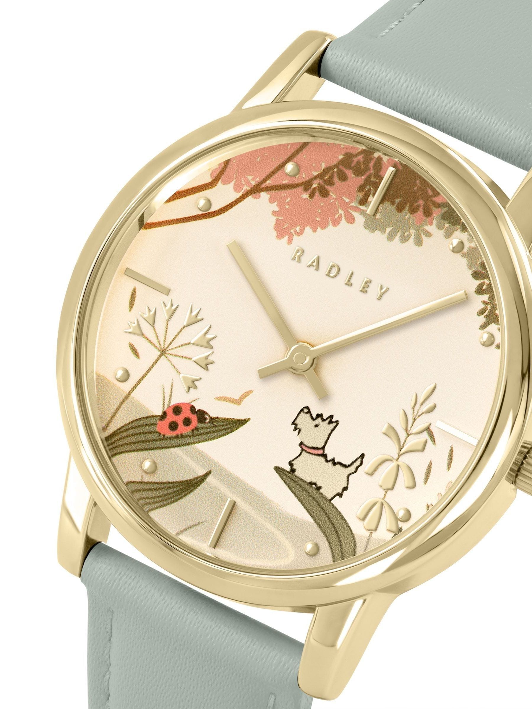 Radley watch green leather strap gold plated 35mm - British product