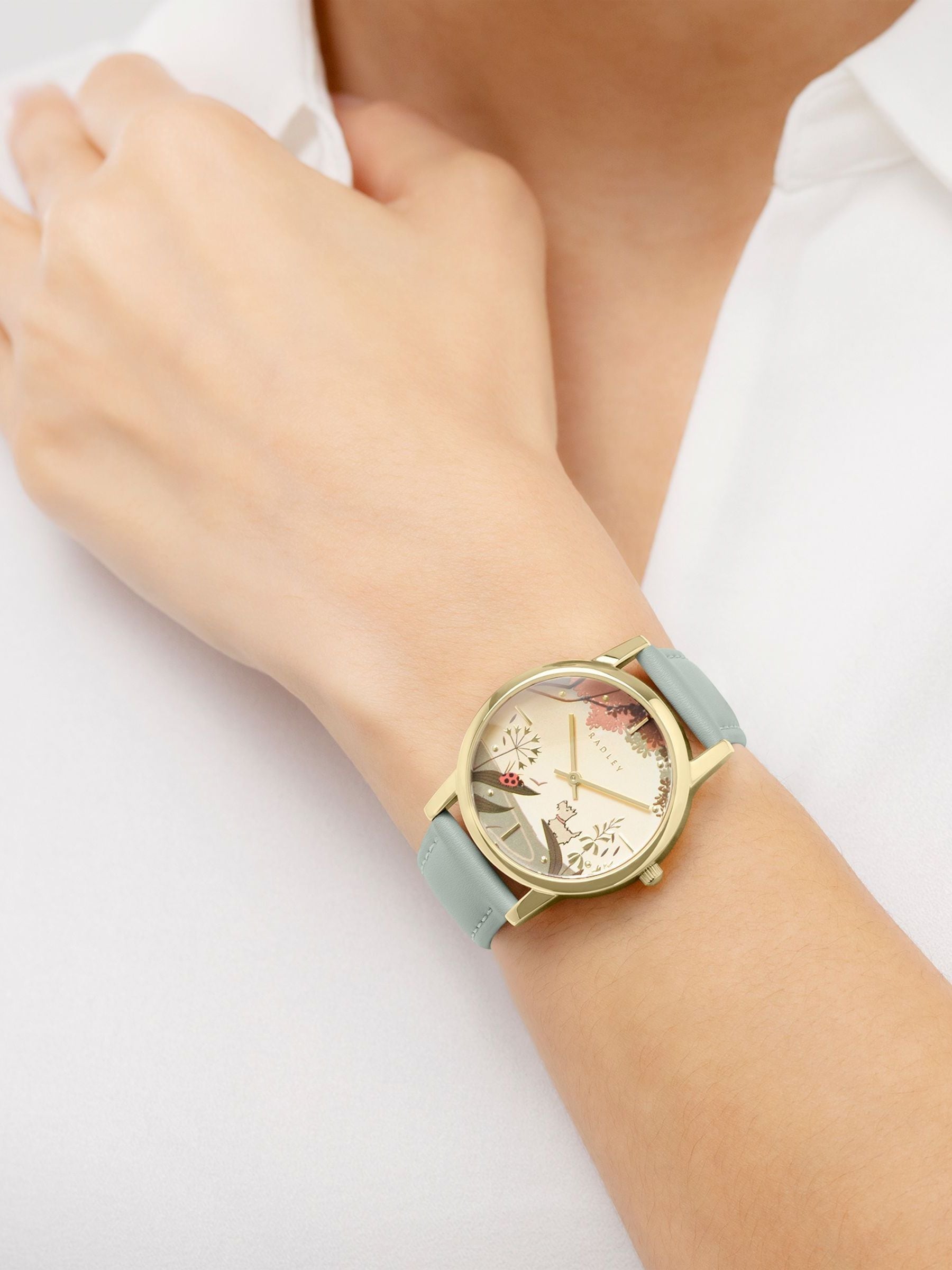 Radley watch green leather strap gold plated 35mm - British product