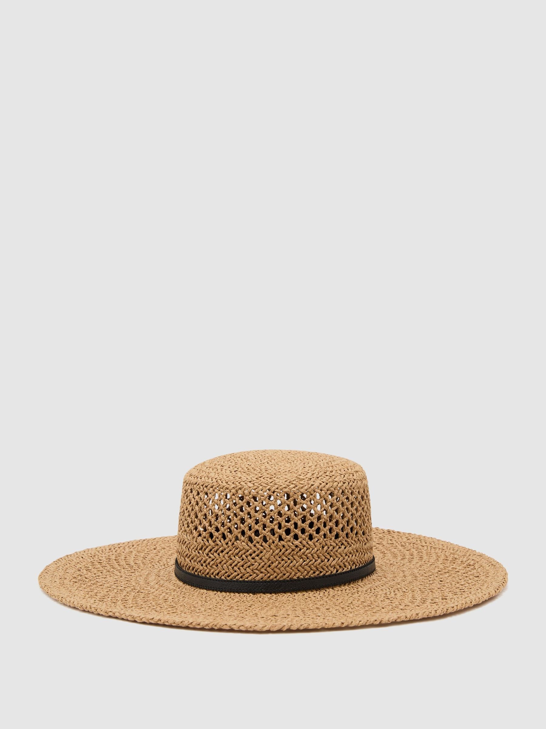 Reiss natural Astrid contrast-trim straw-effect hat - British product
