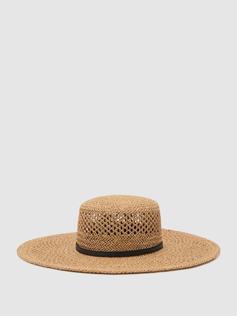 Reiss natural Astrid contrast-trim straw-effect hat - British product