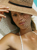 Reiss natural Astrid contrast-trim straw-effect hat - British product