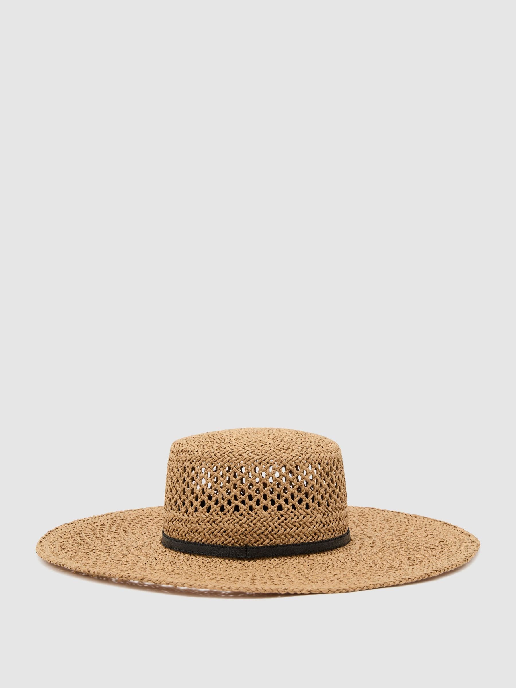 Reiss natural Astrid contrast-trim straw-effect hat - British product