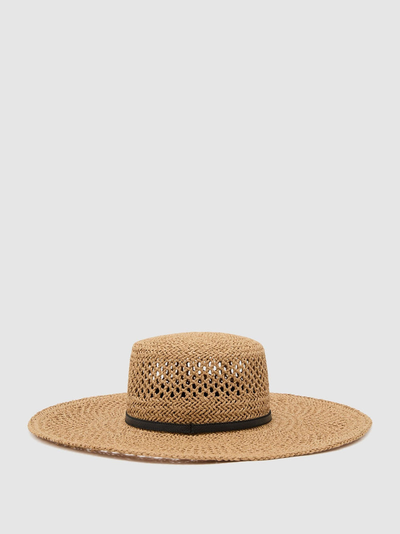 Reiss natural Astrid contrast-trim straw-effect hat - British product