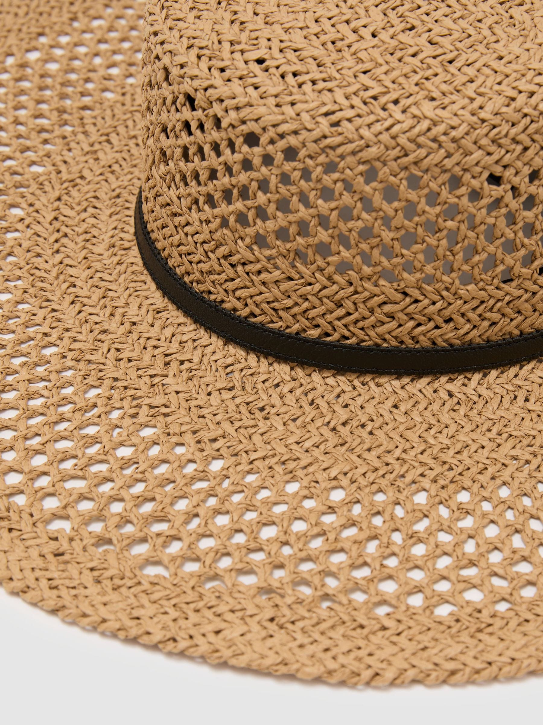 Reiss natural Astrid contrast-trim straw-effect hat - British product