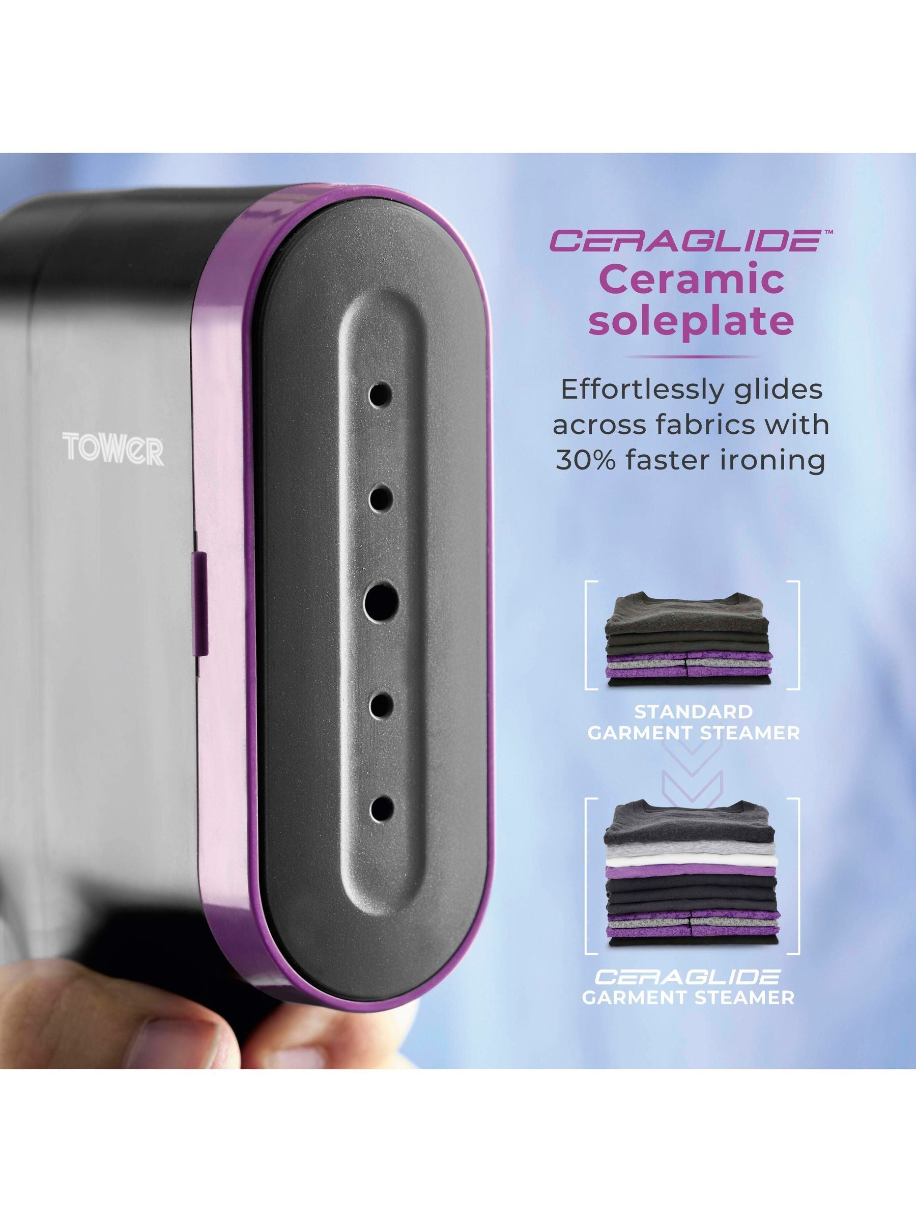 Tower Lilac Ceraglide handheld garment steamer - British product