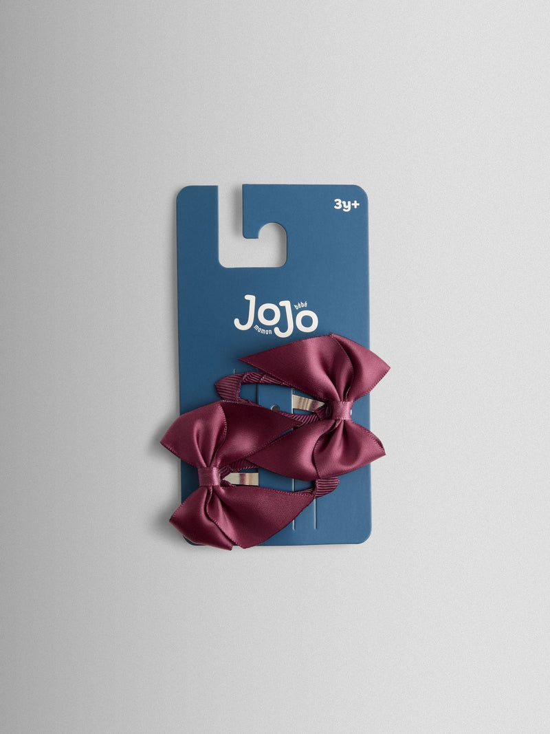 JoJo Maman Bébé burgundy satin bow clips 2 pack, imported from the UK