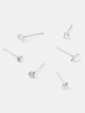 Sterling Silver 3-Pack Diamanté Stud Earrings with Round, Heart, and Pear Finishes