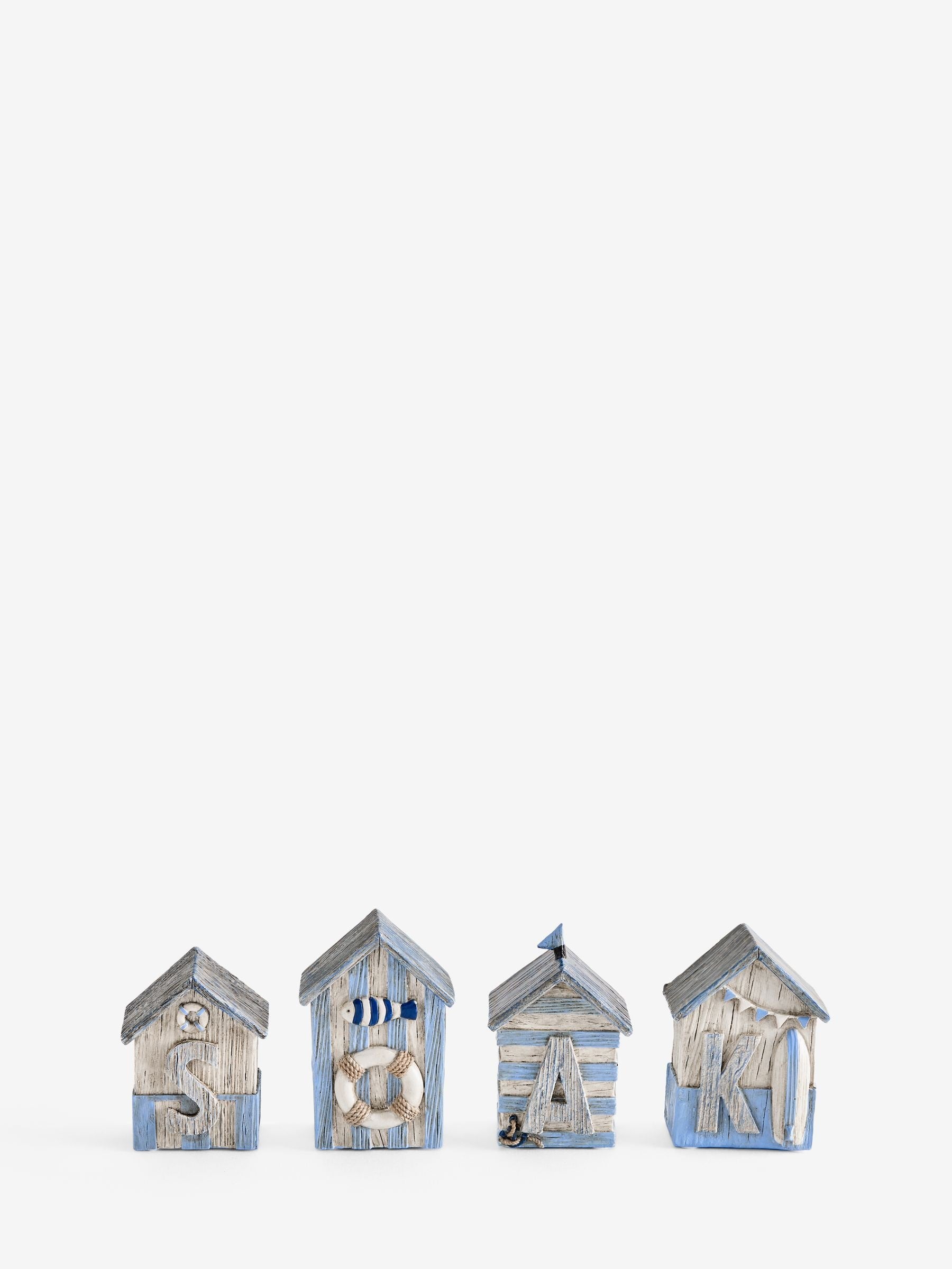 Set of 4 blue beach huts bathroom ornaments - British product