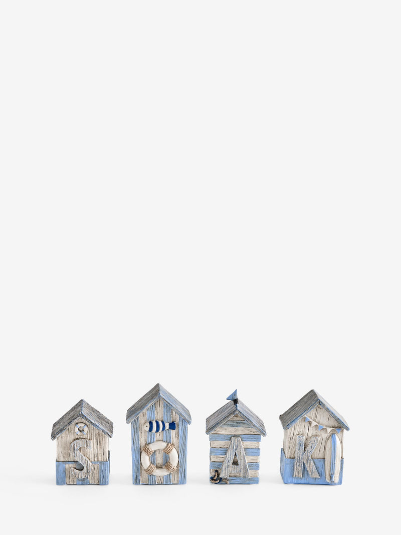 Set of 4 blue beach huts bathroom ornaments - British product