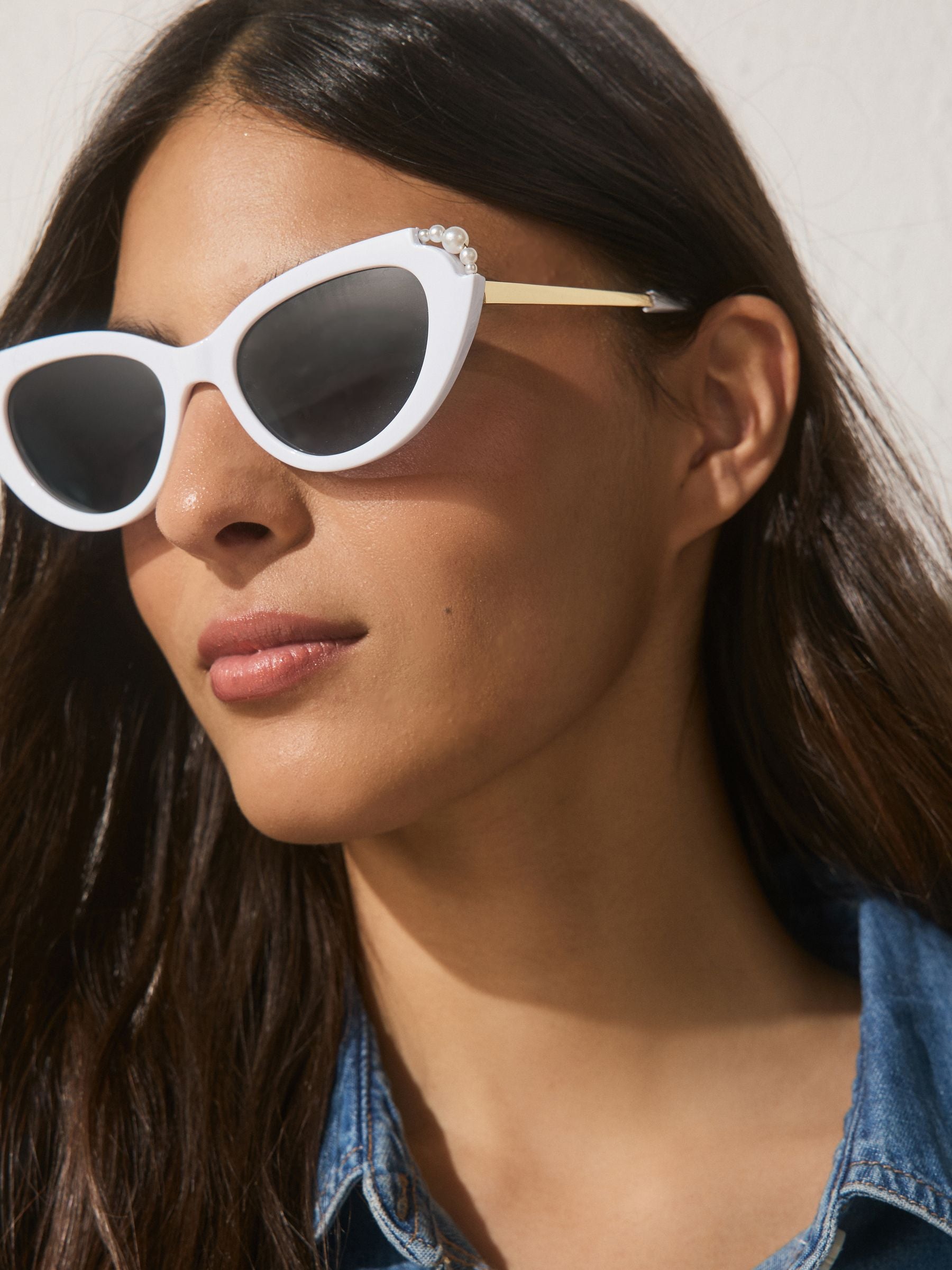 White bridal cat eye sunglasses with recycled frame - British product