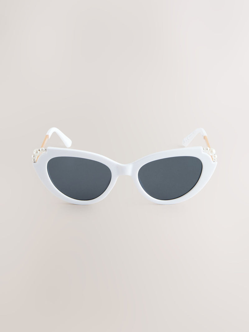 White bridal cat eye sunglasses with recycled frame - British product