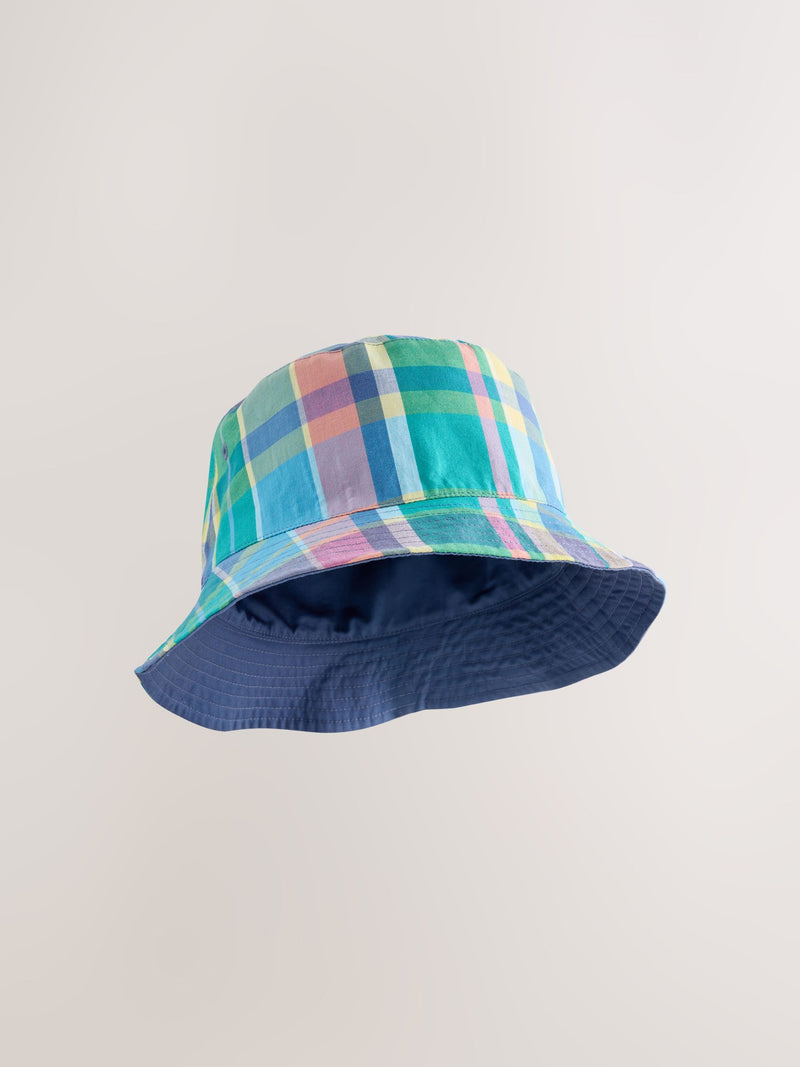 Blue madras check reversible bucket hat (British brand)