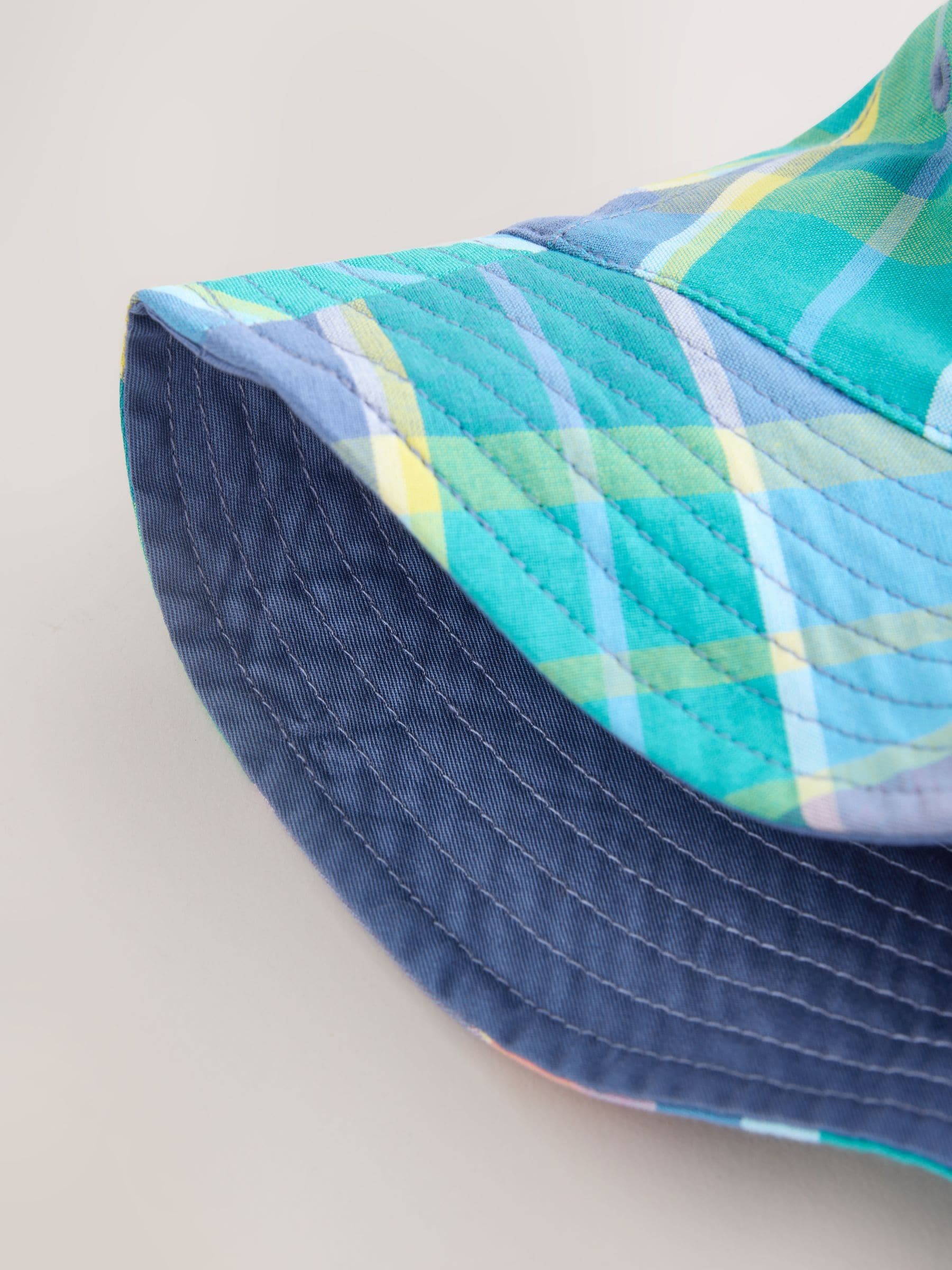 Blue madras check reversible bucket hat (British brand)