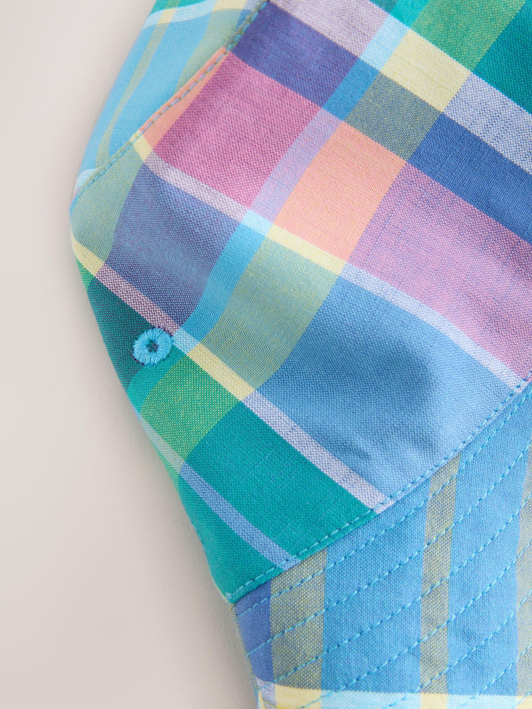 Blue madras check reversible bucket hat (British brand)
