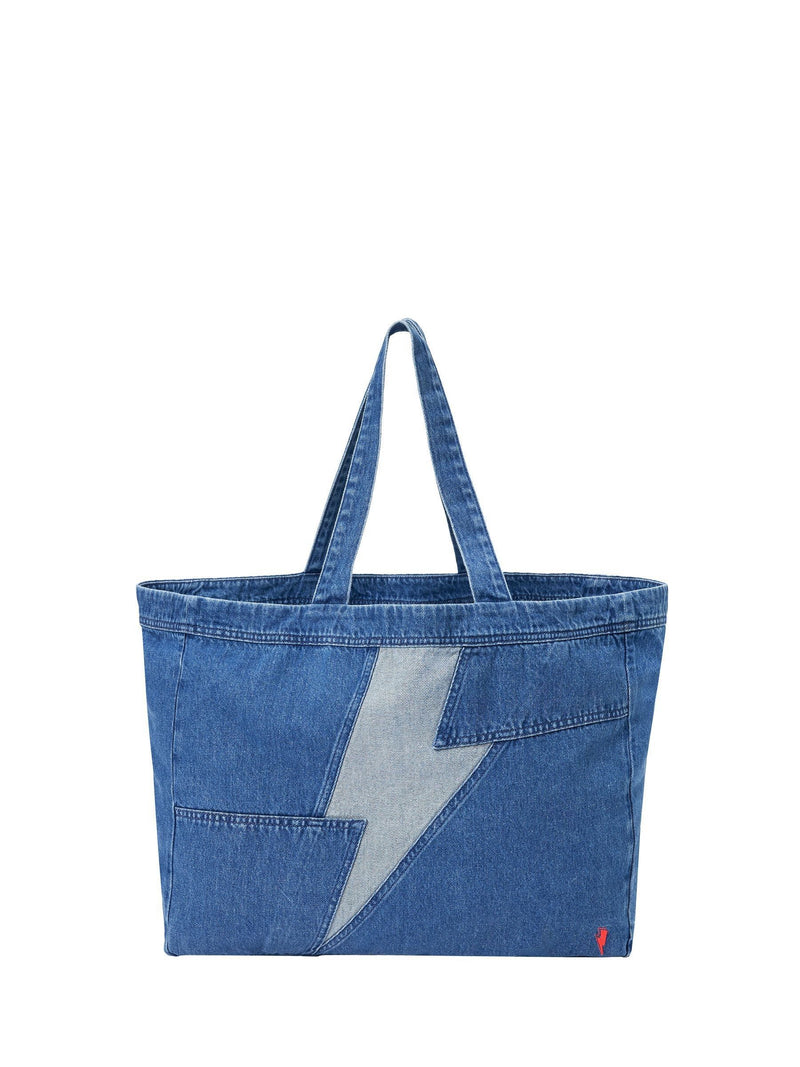 Scamp & Dude blue denim bolt patchwork large tote bag (British brand)