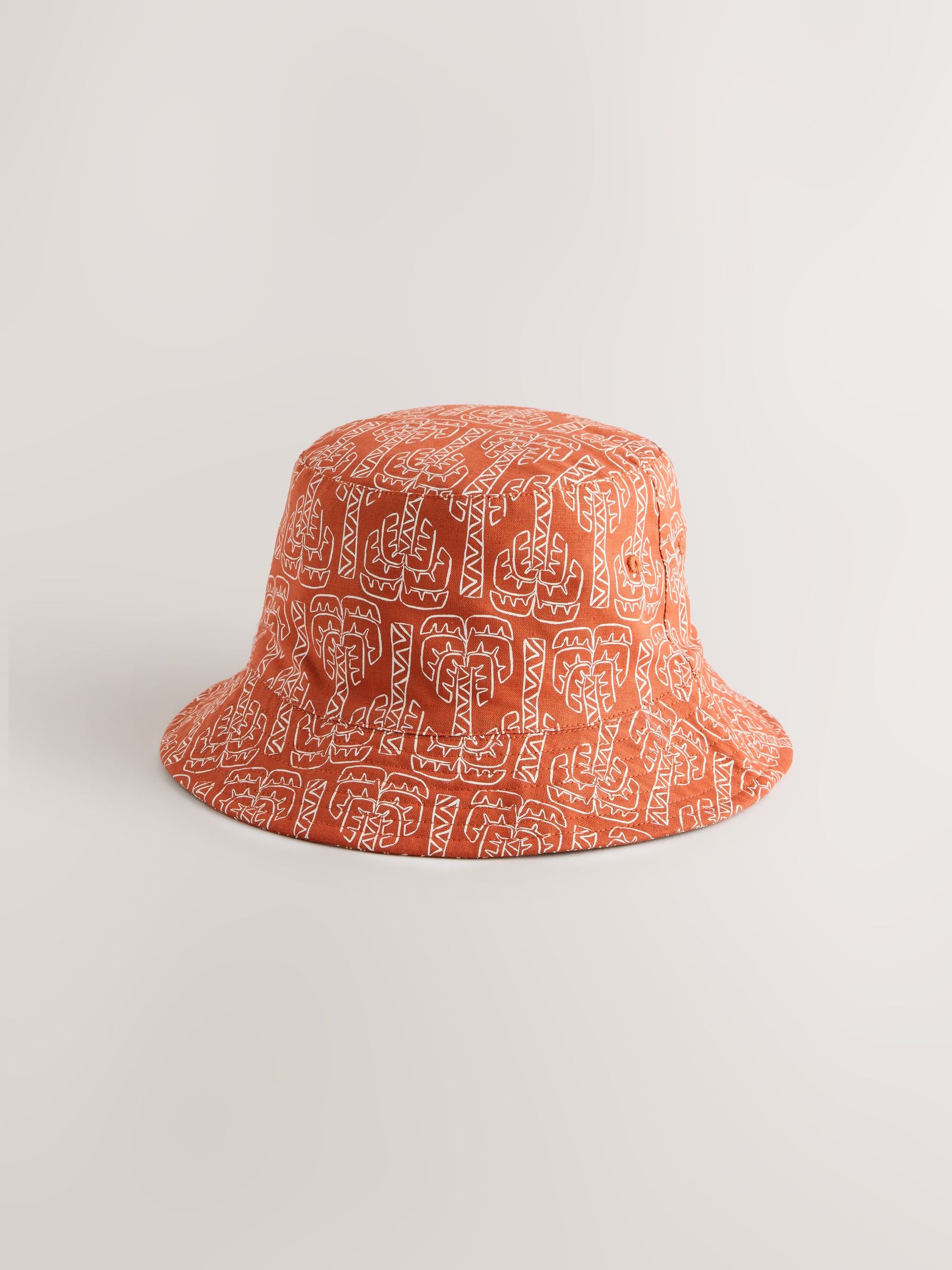 Bucket hat 2 pack ecru rust orange palm tree print, imported from the UK