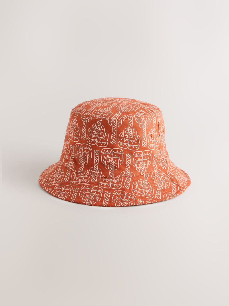 Bucket hat 2 pack ecru rust orange palm tree print, imported from the UK