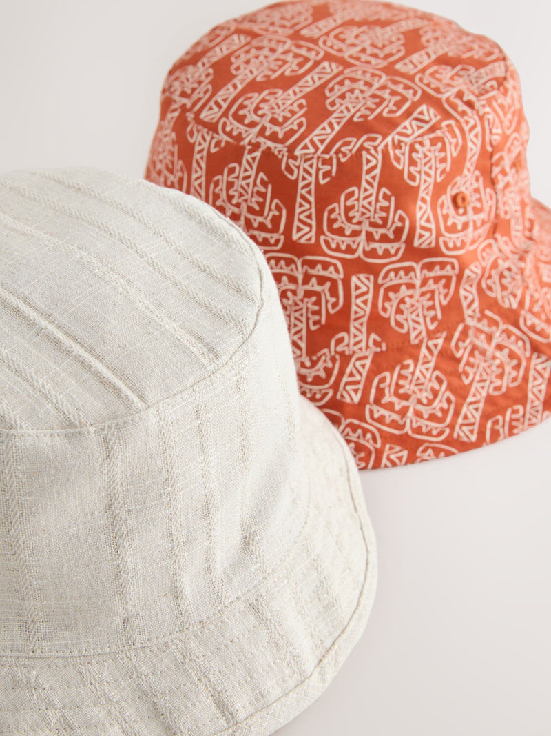 Bucket hat 2 pack ecru rust orange palm tree print, imported from the UK