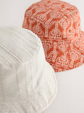 Bucket hat 2 pack ecru rust orange palm tree print, imported from the UK