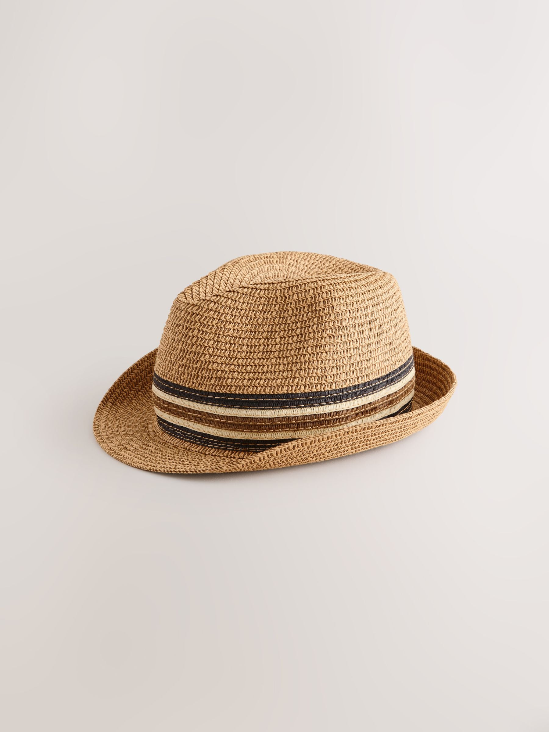 Light brown trilby hat, paper polyester blend, UK brand