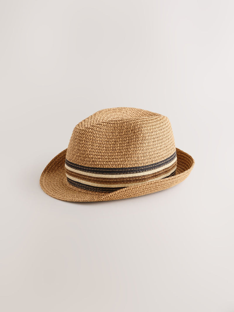 Light brown trilby hat, paper polyester blend, UK brand
