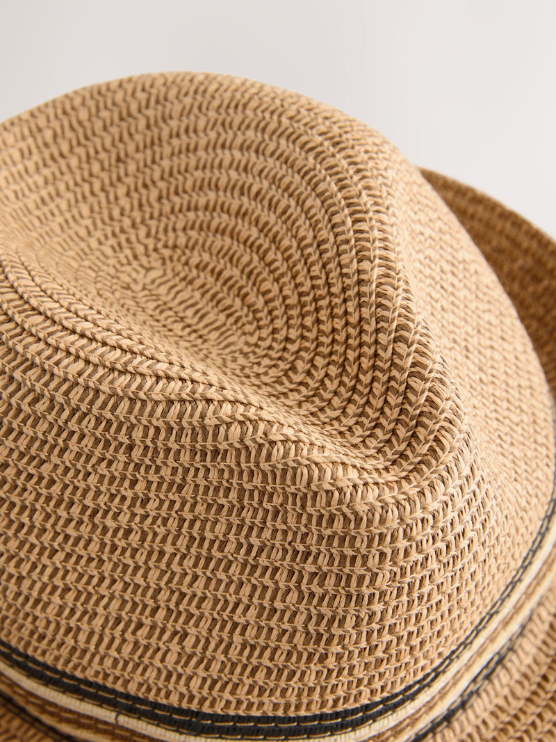 Light brown trilby hat, paper polyester blend, UK brand