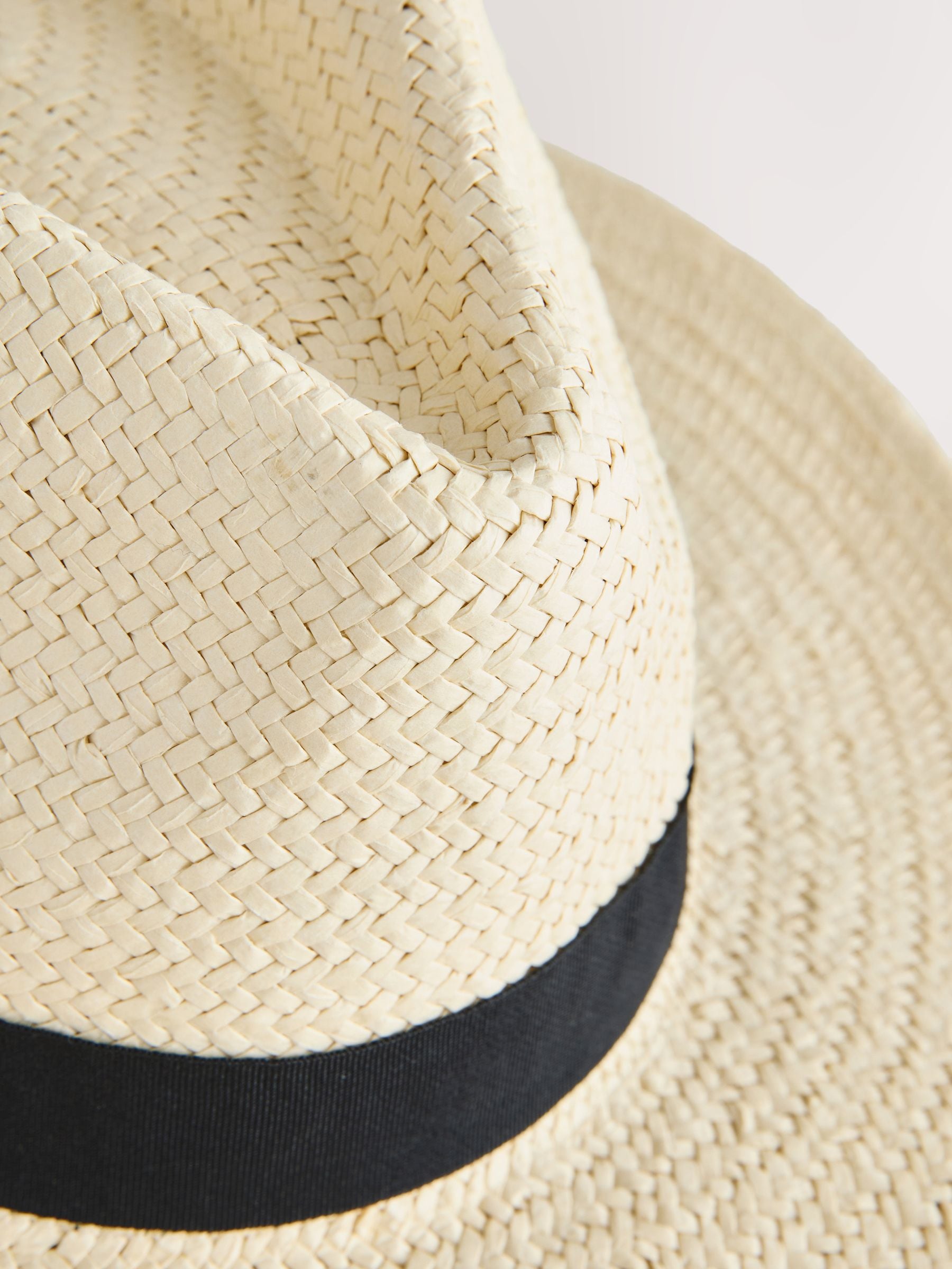 Cream Panama hat with ribbon trim, imported from the UK