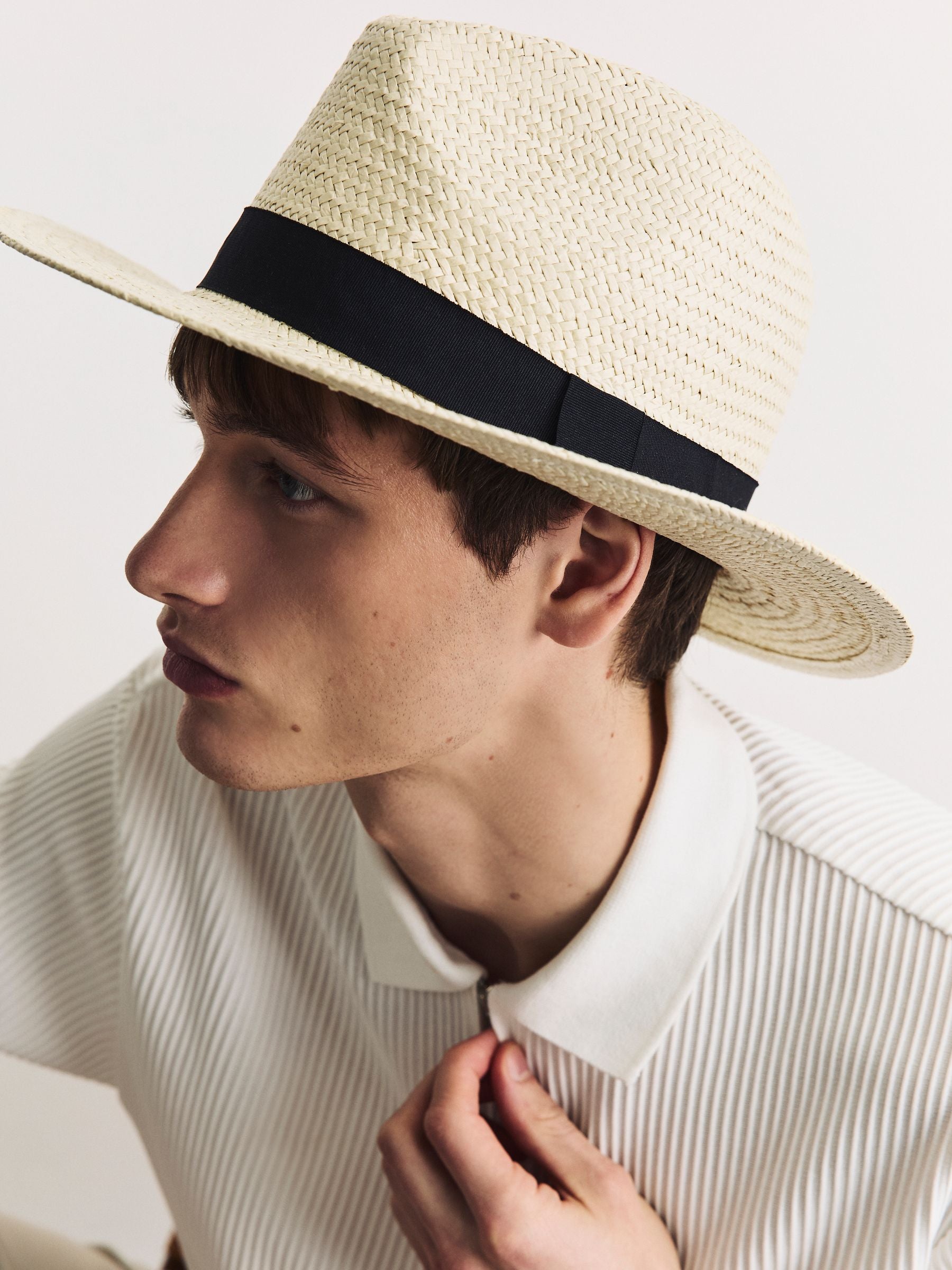 Cream Panama hat with ribbon trim, imported from the UK