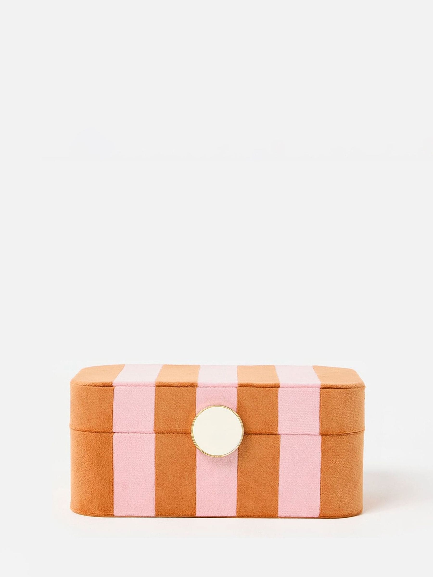 Large Velvet Jewellery Box with Stripe Pattern and Ring Holders