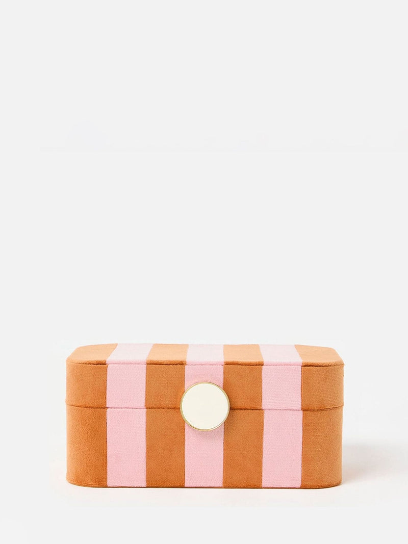 Large Velvet Jewellery Box with Stripe Pattern and Ring Holders