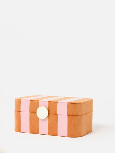 Grande boîte à bijoux en velours avec motif rayé et supports pour bagues